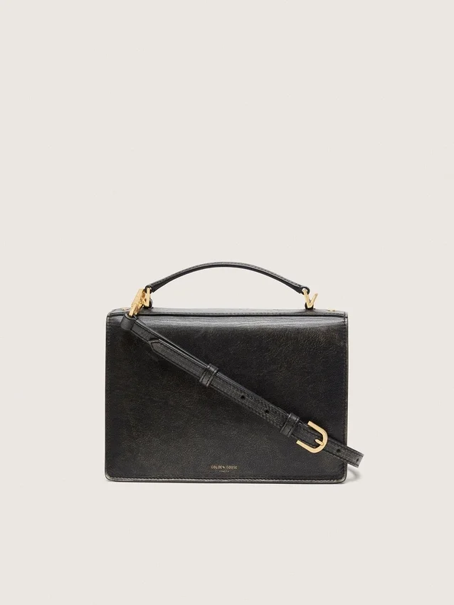 Venezia Bag in black distressed leather with gold details
