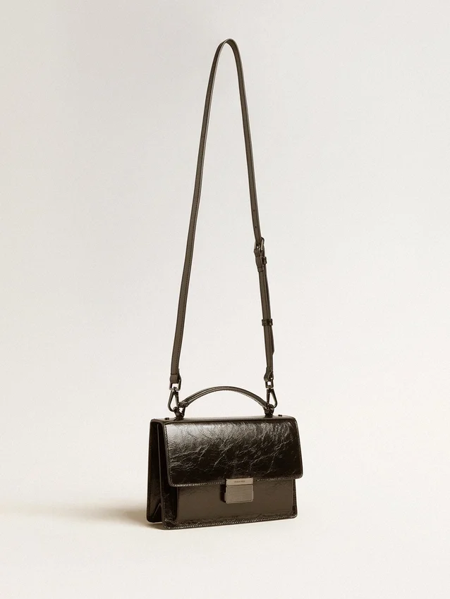 Venezia Bag in black metallic leather with black details