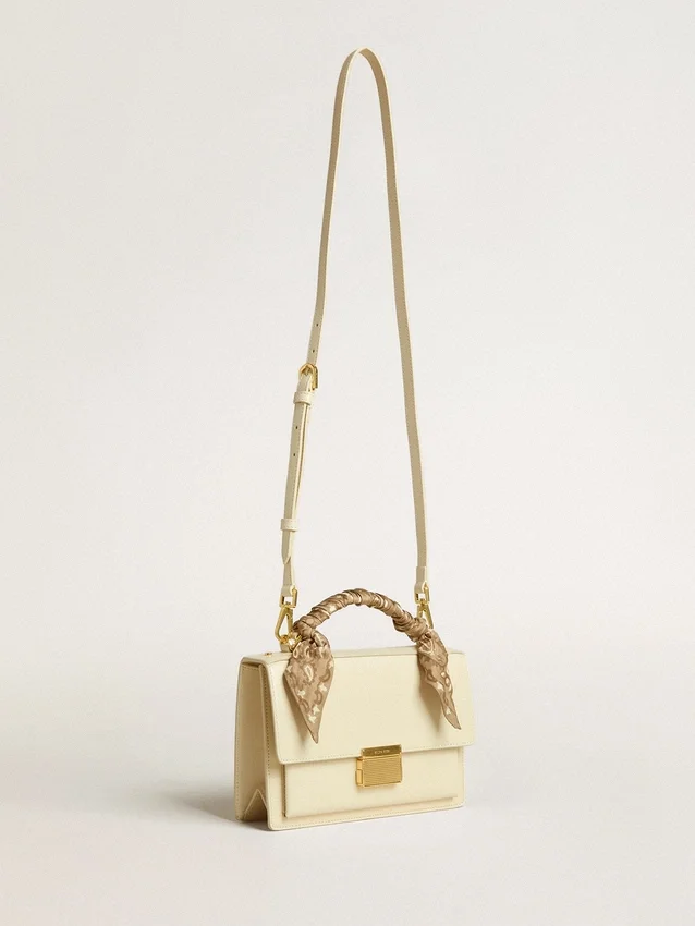 Venezia Bag in butter-colored boarded leather with silk scarf