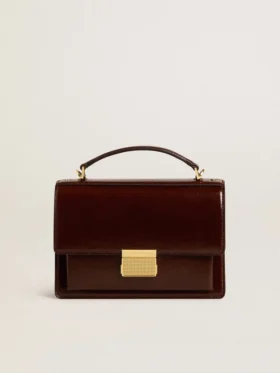 Venezia Bag in dark brown laminated leather with gold details