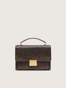 Venezia Bag in vintage dark brown embossed leather with gold details