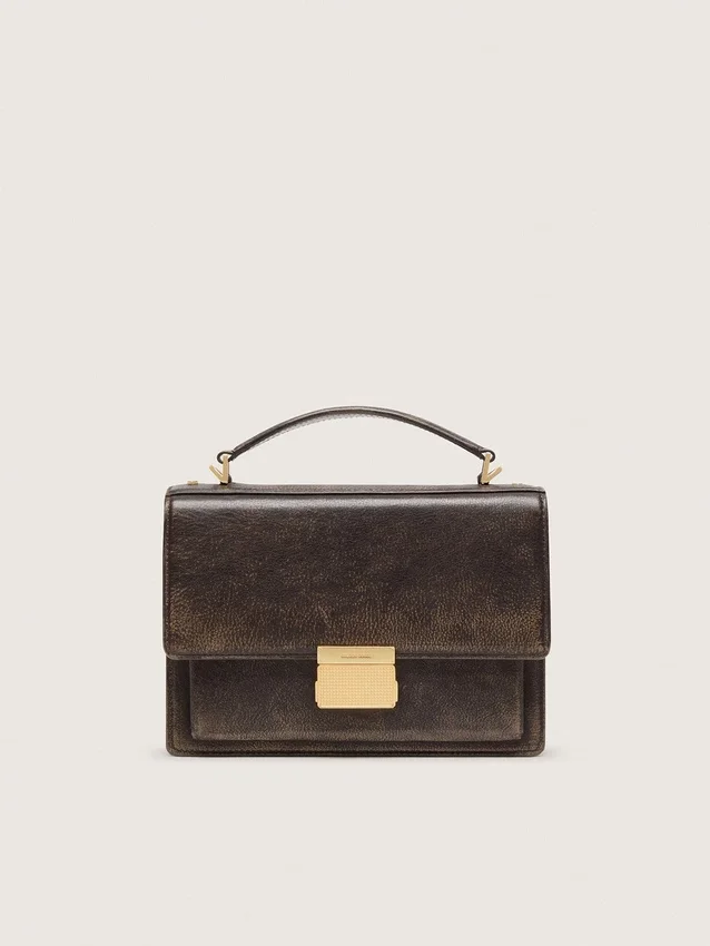 Venezia Bag in vintage dark brown embossed leather with gold details