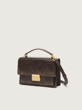 Venezia Bag in vintage dark brown embossed leather with gold details