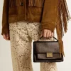 Venezia Bag in vintage dark brown embossed leather with gold details
