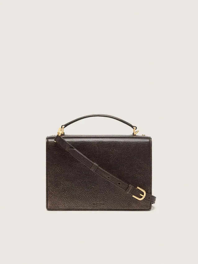 Venezia Bag in vintage dark brown embossed leather with gold details