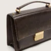 Venezia Bag in vintage dark brown embossed leather with gold details