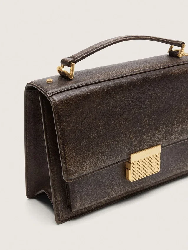 Venezia Bag in vintage dark brown embossed leather with gold details