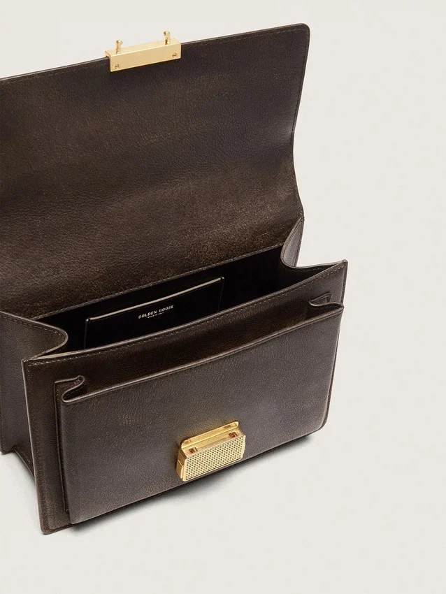 Venezia Bag in vintage dark brown embossed leather with gold details