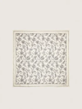 Vintage white silk scarf with black floral pattern
