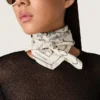 Vintage white silk scarf with black floral pattern