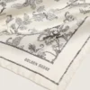 Vintage white silk scarf with black floral pattern