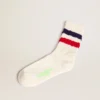 Vintage white socks with distressed details and two-tone stripes