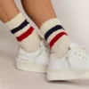 Vintage white socks with distressed details and two-tone stripes