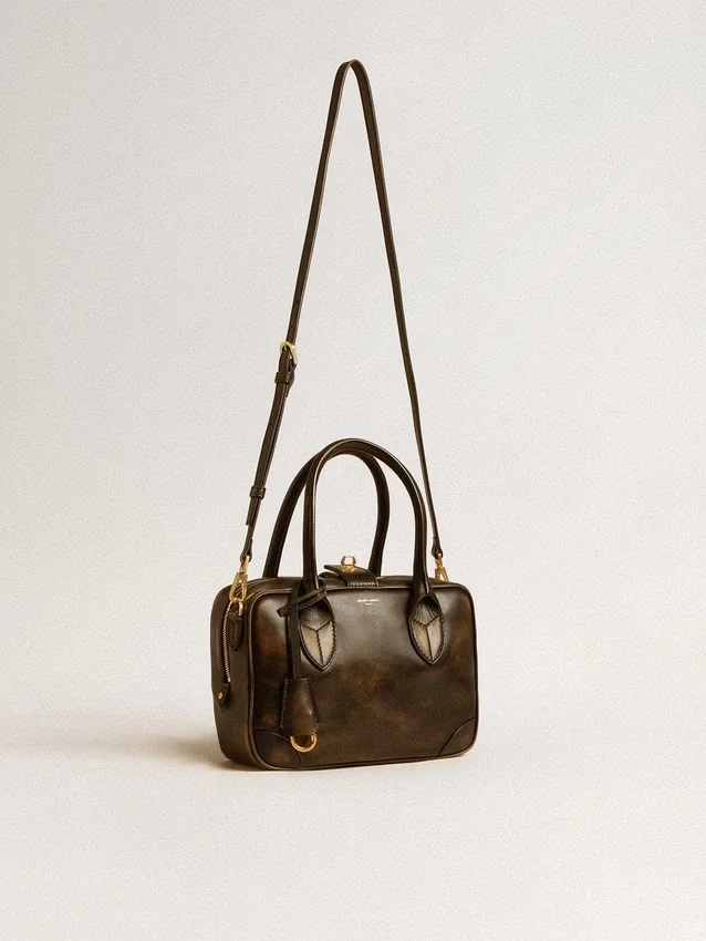 Vita Bag in black distressed leather with gold details