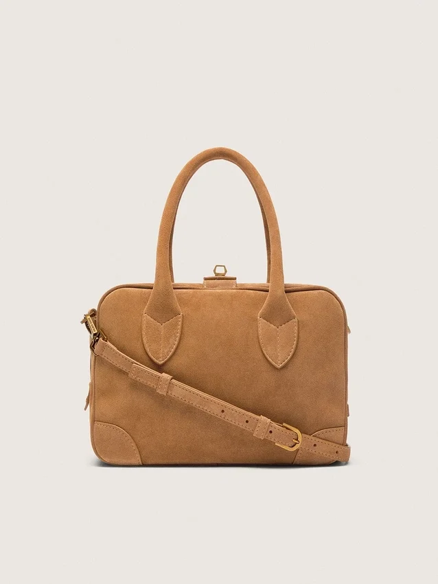 Vita Bag in camel-colored suede with gold details