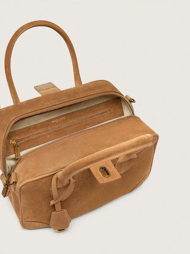 Vita Bag in camel-colored suede with gold details