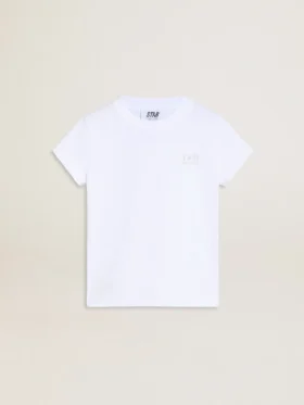 White and silver T-shirt with logo and maxi star in silver glitter