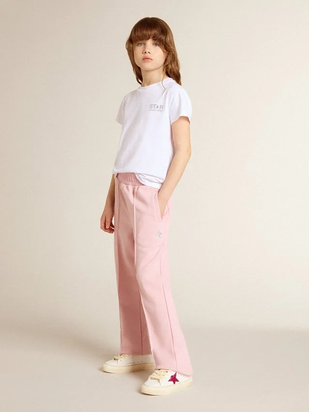 White and silver T-shirt with logo and maxi star in silver glitter