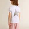 White and silver T-shirt with logo and maxi star in silver glitter