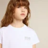White and silver T-shirt with logo and maxi star in silver glitter