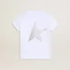 White and silver T-shirt with logo and maxi star in silver glitter
