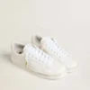 White cotton laces with contrasting gold logo