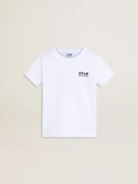 White T-shirt with contrasting black logo and star
