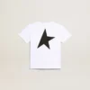 White T-shirt with contrasting black logo and star