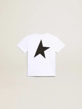 White T-shirt with contrasting black logo and star
