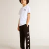 White T-shirt with contrasting black logo and star