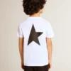 White T-shirt with contrasting black logo and star