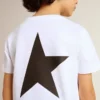 White T-shirt with contrasting black logo and star