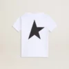 White T-shirt with contrasting black logo and star
