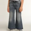 Wide-leg jeans in mid-blue bull denim