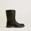 Wish Junior boots in black leather with yellow star embroidery