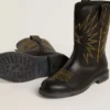 Wish Junior boots in black leather with yellow star embroidery