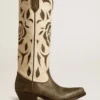 Wish Star boots in black and white leather with inlay rose and star