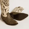 Wish Star boots in black and white leather with inlay rose and star