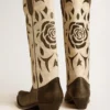 Wish Star boots in black and white leather with inlay rose and star