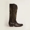 Wish Star boots in black leather with platinum laminated leather inlay star