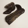 Wish Star boots in black leather with platinum laminated leather inlay star
