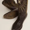 Wish Star boots in black leather with platinum laminated leather inlay star