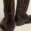 Wish Star boots in black leather with platinum laminated leather inlay star