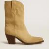 Wish Star low boots in sand-colored waxed suede with star embroidery