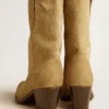 Wish Star low boots in sand-colored waxed suede with star embroidery