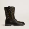 Wish Teen boots in black leather with yellow star embroidery