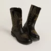 Wish Teen boots in black leather with yellow star embroidery