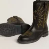 Wish Teen boots in black leather with yellow star embroidery