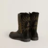 Wish Teen boots in black leather with yellow star embroidery