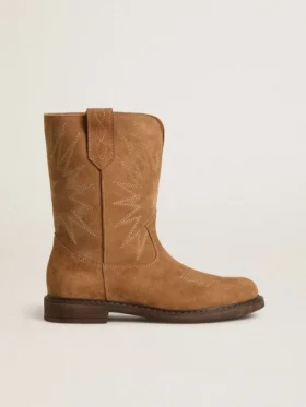 Wish Teen boots in camel suede with star embroidery